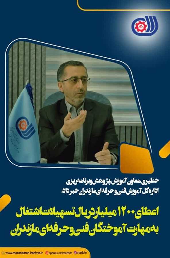 اعطای۱۲۰۰میلیارد ریال تسهیلات اشتغال به مهارت آموختگان فنی و حرفه ای مازندران